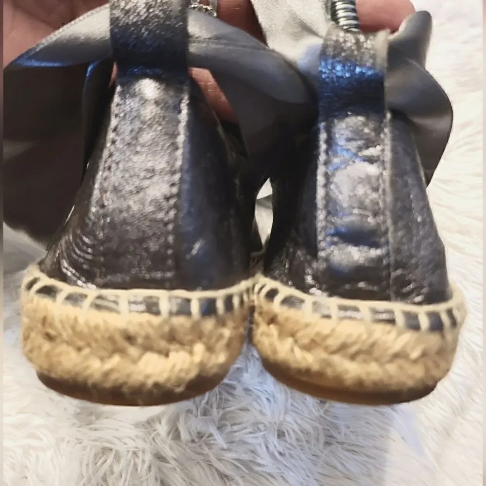 Free People Maya Wrap Espadrille Ballet Flats Metallic Gray Size 36 US 6